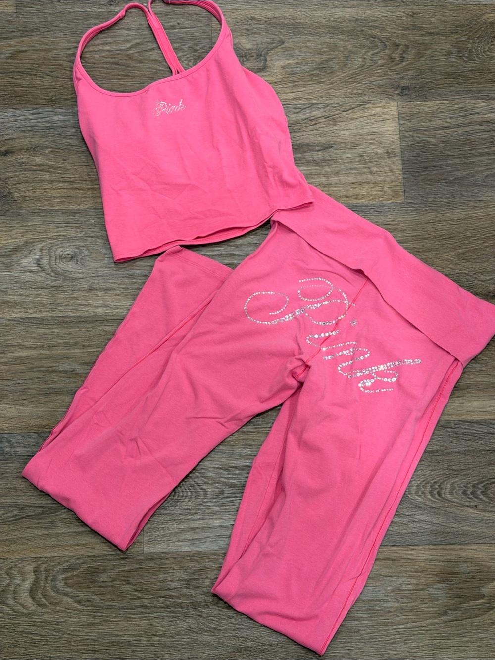 PINK Victoria's Secret Hot Pink Logo Leggings & Crop Tank Set